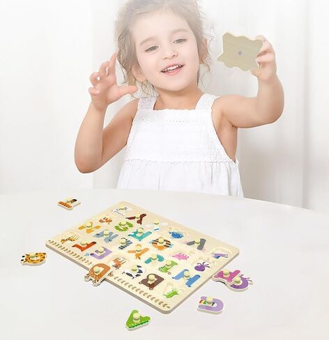 Wooden Peg Puzzle for Toddlers, Alphabet Learning Toys, Baby Puzzles Alphabet Board for Kids, Preschool Knob Puzzle for Boys Girls, Chunky ABC Shape Puzzles for 2 3 4 Year Old in Kuwait