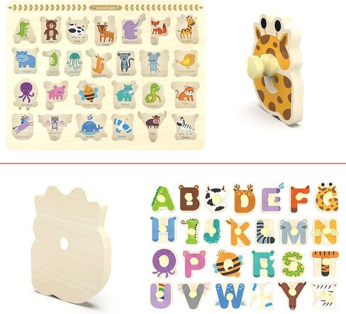 Wooden Peg Puzzle for Toddlers, Alphabet Learning Toys, Baby Puzzles Alphabet Board for Kids, Preschool Knob Puzzle for Boys Girls, Chunky ABC Shape Puzzles for 2 3 4 Year Old in Kuwait