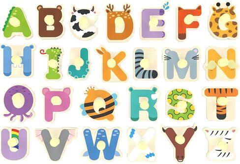 Wooden Peg Puzzle for Toddlers, Alphabet Learning Toys, Baby Puzzles Alphabet Board for Kids, Preschool Knob Puzzle for Boys Girls, Chunky ABC Shape Puzzles for 2 3 4 Year Old in Kuwait