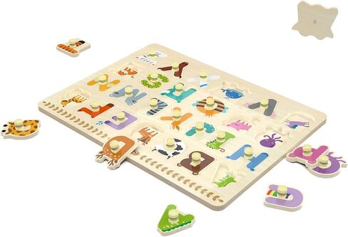 Wooden Peg Puzzle for Toddlers, Alphabet Learning Toys, Baby Puzzles Alphabet Board for Kids, Preschool Knob Puzzle for Boys Girls, Chunky ABC Shape Puzzles for 2 3 4 Year Old in Kuwait