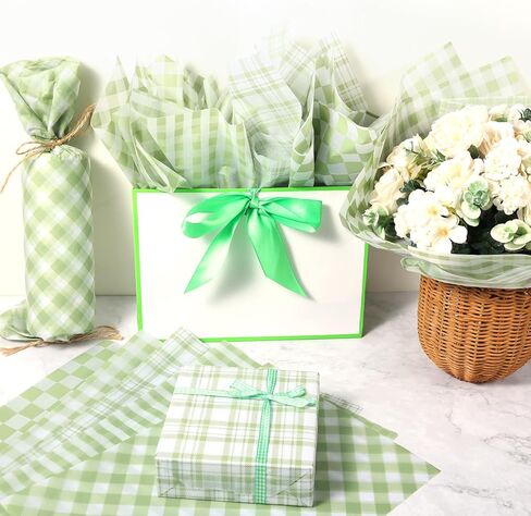 100 Sheets Sage Green Buffalo Plaids Tissue Paper, 5 Styles Greenery Lattice Patterns Wrapping Paper for Spring DIY Crafts Birthday Baby Shower Party Supplies, 13.8 x 19.7'' in Kuwait