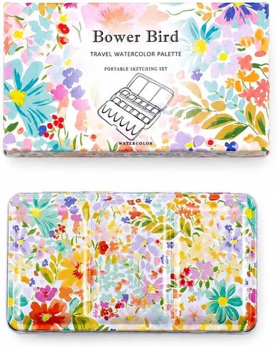 Bower Bird Travel Watercolor Palette,Portable Ceramic Palette,Empty Paint Palette,Small Travel Metal Paint Boxwith Porcelain Palette (24Well) in Kuwait