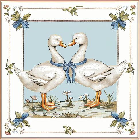 Generic Cute White Goose DIY 11CT Stamped Cross Stitch Kits for Beginners Easy Needlepoint Embroidery Counted Cross Stitch Art Craft for Wall Decoration 14x14inch(2) in Kuwait