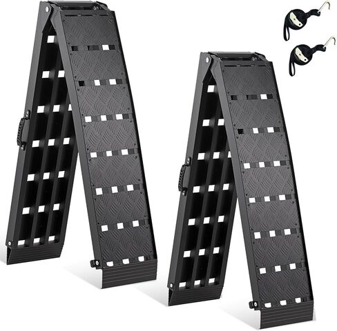 gardhom 2PCS 7.5' Truck Ramps 3000LBS/Pair Capacity Heavy Duty Ramps Aluminum Loading Ramp for ATV UTV Pickup Motorcycle Dirt Bike Lawn Mower Snow Blower (Silver, 2PCS) in Kuwait