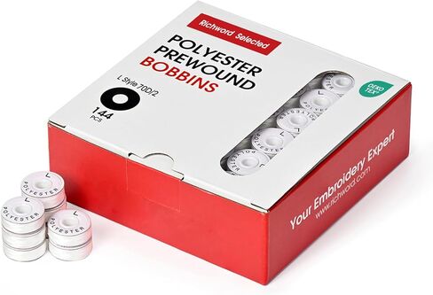 BAi Embroidery Prewound Bobbins, White, 144pcs, Cardboard Sided, Size L (SA155), 60WT (75D/2), for Commercial Multi-Needle Embroidery Machines in Kuwait