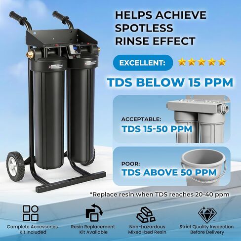 Spotless Water System Deionized Water System for Car Wash, Spot Free Car Wash System with Bypass Valve and Resin Filter, Portable Water Deionizer for Car Detailing, RV, Boats, Windows, No Towel Drying in Kuwait