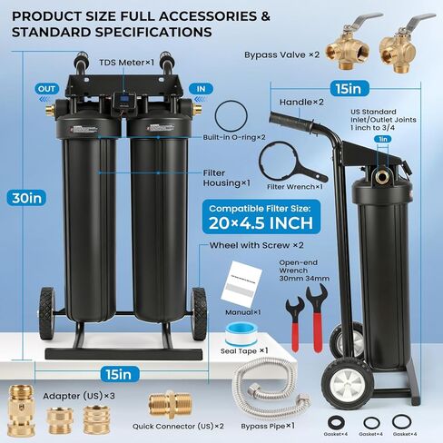 Spotless Water System Deionized Water System for Car Wash, Spot Free Car Wash System with Bypass Valve and Resin Filter, Portable Water Deionizer for Car Detailing, RV, Boats, Windows, No Towel Drying in Kuwait