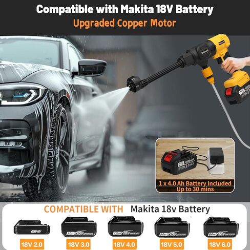 Cordless Car Cleaner Tool Compatible with Makita 18V Battery with Rechargeable 4.0Ah Battery & 6-in-1 Nozzle for Car/Fence/Floor/Patio in Kuwait