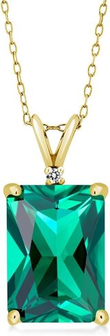 قلادة من Gem Stone King مطلية بالذهب الأصفر عيار 18 قيراط وفضة زمرد نانو أخضر وألماس أبيض للنساء (6.52 قيراط، حجر كريم مايو، حجر زمرد 14 × 10 مم، مع سلسلة فضية 18 بوصة) in Saudi Arabia