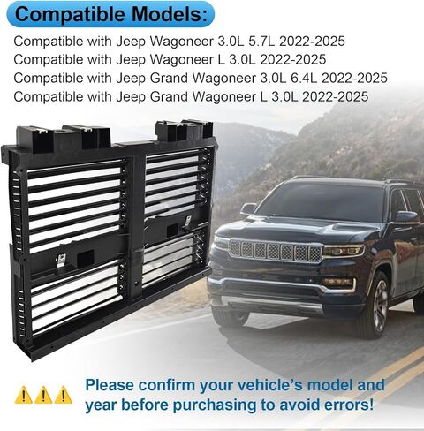 68425775AD Front Active Shutter Grille Compatible with Jeep Wagoneer/Grand Wagoneer 2022-2025 3.0L 5.7L 6.4L Radiator Shutter Assembly w/o Motor, 68425775AC in Kuwait