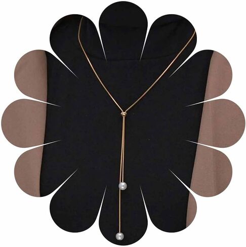 Long Pearl Lariat Necklaces Single Pearl Drop Y Necklace Dainty Pearl Pendant Sliding Necklace Adjustable Round Snake Chain Y Necklace Jewelry for Women Girls in Saudi Arabia