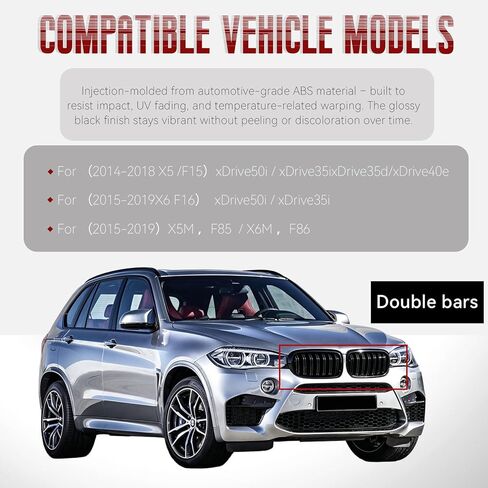 Car Front Kidney Grille for 2014 2015 2016 2017 2018 BMW X5 F15 / X6 F16 / X5M F85 / X6M F86 Hood Bumper Grille Replacement,Gloss Black Double Slats ABS Upper Grill in Kuwait