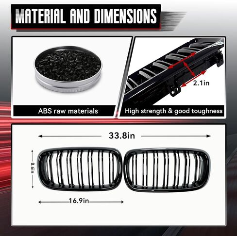 Car Front Kidney Grille for 2014 2015 2016 2017 2018 BMW X5 F15 / X6 F16 / X5M F85 / X6M F86 Hood Bumper Grille Replacement,Gloss Black Double Slats ABS Upper Grill in Kuwait