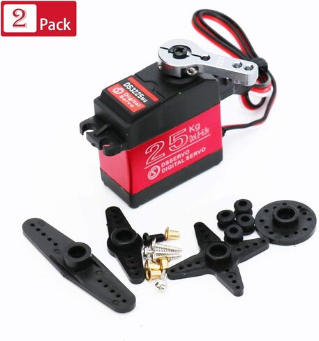 BETU 2Pack 25KG High Torque RC Servo، مؤازرة مقاومة للماء متوافقة مع 1/6،1/8، 1/10، 1/12 RC Car، جهاز توجيه معدني كامل مع قرن مؤازر 25T (270 درجة) in Kuwait