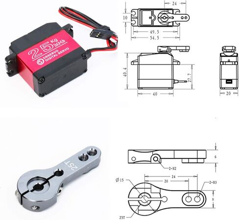 BETU 2Pack 25KG High Torque RC Servo، مؤازرة مقاومة للماء متوافقة مع 1/6،1/8، 1/10، 1/12 RC Car، جهاز توجيه معدني كامل مع قرن مؤازر 25T (270 درجة) in Kuwait