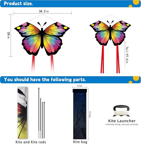 Easy to Operate Butterfly Kite, Tear-Resistant Polyester Fabric for Durability, Easy Takeoff & Assembly, Portable for Storage and Carrying, Suitable for Adults and Kids in Kuwait