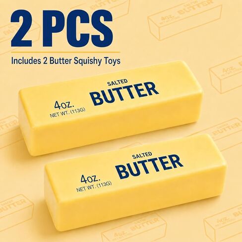 2 PCS Butter Squishy – Slow Rising Squishy Butter Stick, Realistic Food Fidget Toys, Stress Relief & Anxiety Relief, Soft PU Material, Portable 5.5 Inch Squeeze Toys for Office & Home in Kuwait
