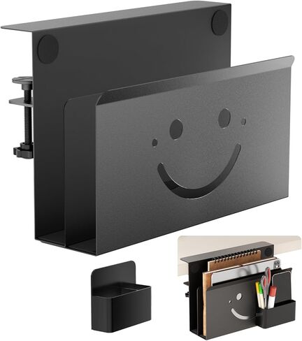 Onemake 2-Tier Rainbow Desk Side Storage, No Drill Laptop Holder, Clamp on Desks Shelf with Magnetic Pen Holder, Hanging Desk Organizer for Home Office, Fits Flat Edge Tables 0.4" to 2.3" in Kuwait