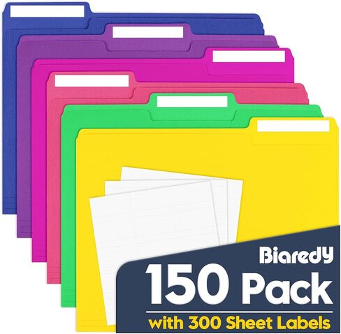 File Folders,150 Pack Colored File Folders Letter Size,8.5" x 11",1/3 Cut Tab Bulk Durable Paper Folders with Blank Labels,Assorted 6 Colors Folders for Office Business School Home Use in Kuwait