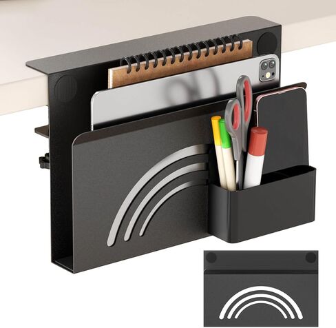 Onemake 2-Tier Rainbow Desk Side Storage, No Drill Laptop Holder, Clamp on Desks Shelf with Magnetic Pen Holder, Hanging Desk Organizer for Home Office, Fits Flat Edge Tables 0.4" to 2.3" in Kuwait