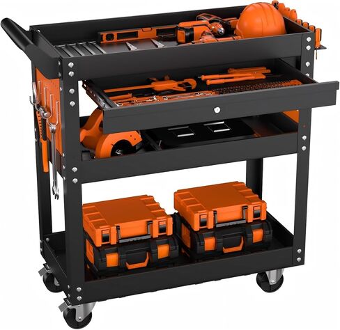 5-Tier Rolling Tool Cart On Wheels, Heavy Duty 400 Lbs Capacity Metal Mechanic Tool Cart with Lockable Drawer & Side Pegboards for Garage Workshop Repair Shop in Kuwait