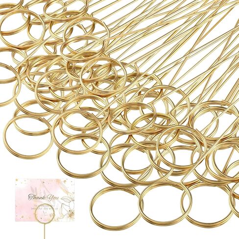 Hotop 30 Pcs Floral Card Holder Pick Metal Wire Flower Place Card Stick 13.4 in Picture Photo Memo Holder Round Floral Gift Stick Clip for Centerpiece Table Wedding Baby Shower Party Favor(Gold) in Kuwait