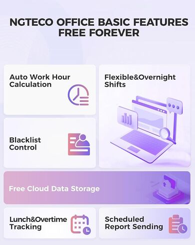 NGTeco Cloud Time Clock for Employees Small Business, Remote Control Fingerprint Time Clocks, Customization Rule Clock in Machine with Software ＆ iOS/Android App, 2.4G WiFi, No Monthly Fee in Kuwait