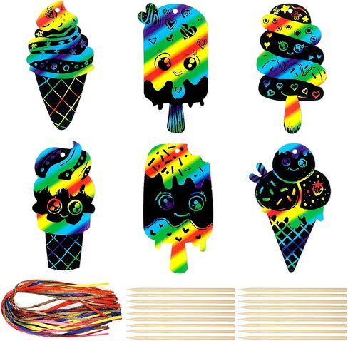 allydrew 36pc Rainbow Scratch Arts Ornaments, DIY Magic Scratch Arts and Crafts, Dinosaurs in Kuwait