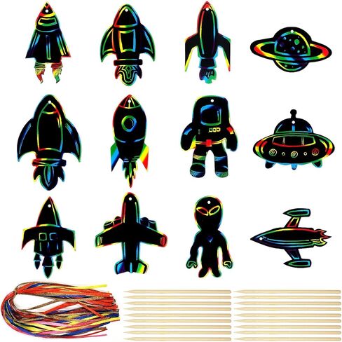 allydrew 36pc Rainbow Scratch Arts Ornaments, DIY Magic Scratch Arts and Crafts, Dinosaurs in Saudi Arabia