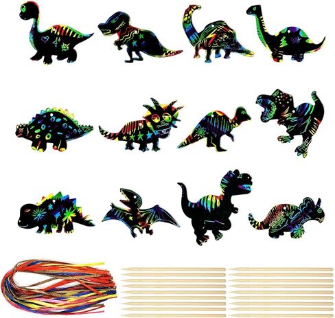 allydrew 36pc Rainbow Scratch Arts Ornaments, DIY Magic Scratch Arts and Crafts, Dinosaurs in Saudi Arabia