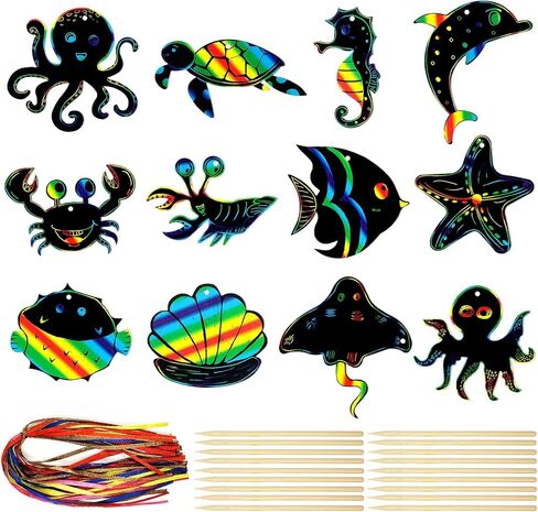 allydrew 36pc Rainbow Scratch Arts Ornaments, DIY Magic Scratch Arts and Crafts, Dinosaurs in Saudi Arabia