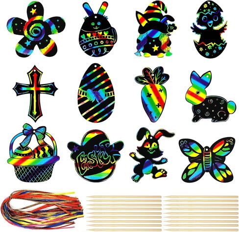 allydrew 36pc Rainbow Scratch Arts Ornaments, DIY Magic Scratch Arts and Crafts, Dinosaurs in Saudi Arabia
