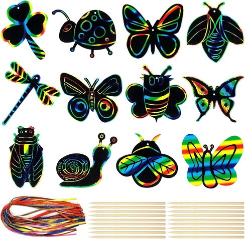 allydrew 36pc Rainbow Scratch Arts Ornaments, DIY Magic Scratch Arts and Crafts, Dinosaurs in Saudi Arabia