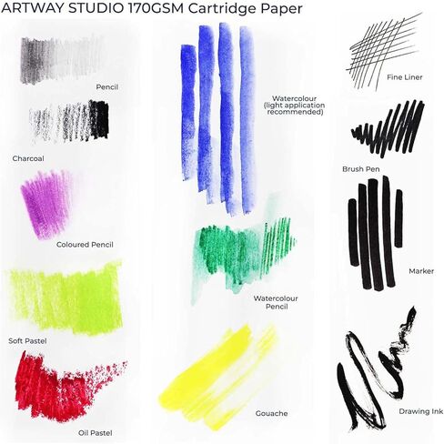 Artway Studio - Acid Free A3 Cartridge Paper for Drawing - Ideal for Dry Art Applications - 170gsm - A3 (200 Sheets) in Kuwait
