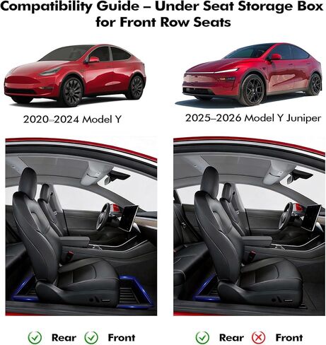 منظم صندوق تخزين تلقائي تحت المقعد PM لطراز Tesla Y 2020-2026، صينية تنظيم مخفية لملحقات الطراز Y (2025-2026 موديل Y Juniper: الجزء الخلفي من المقاعد الأمامية فقط) in Kuwait