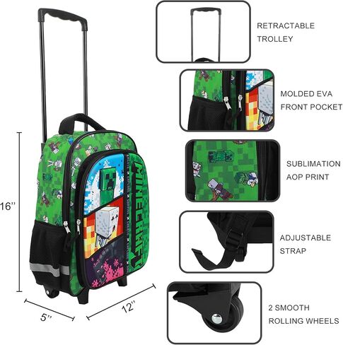 BIOWORLD Minecraft Rolling 16" Backpack with Adjustable Handle in Saudi Arabia