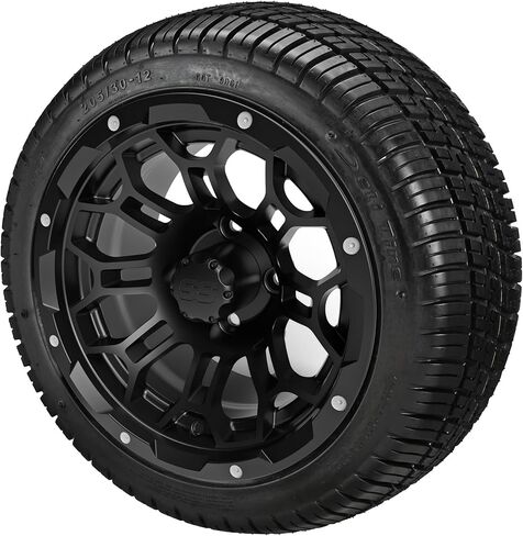 RM Cart 12 بوصة Hercules أسود لامع على إطارات شعاعية 215/35R12 Deli (مجموعة من 4) | مجموعة إطارات وعجلات عربة الجولف مع صواميل العروة القياسية in Kuwait
