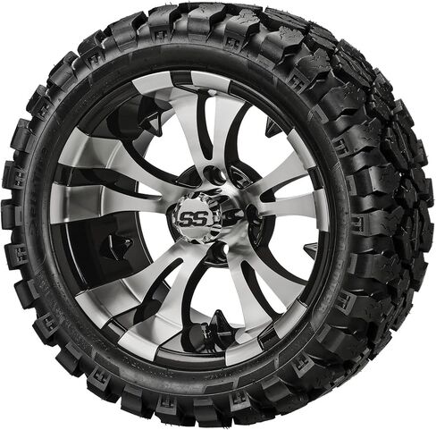عربة RM مقاس 14 بوصة من Warlock Gun Metal باللون الرمادي / مُصنعة على إطار شعاعي 23x10R14 Sierra Rover (مجموعة من 4) | مجموعة إطارات وعجلات عربة الجولف مع صواميل العروة القياسية in Kuwait
