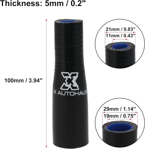 X AUTOHAUX 100 مم الطول 11-19 مم 0.43 بوصة - 0.75 بوصة القطر الداخلي المستقيم المخفض من السيليكون أنبوب المبرد الداخلي لأنابيب سحب المبرد الداخلي للسيارة باللون الأسود in Kuwait