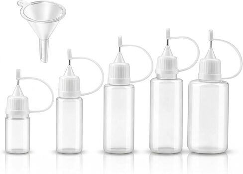 6 Pcs Precision Tip Applicator Bottle Set, 5 Sizes Needle Tip Squeeze Bottles with Mini Funnel, Fine Tip Glue Bottles for DIY Craft Painting Quilling (5ml/10ml/15ml/20ml/30ml) in Kuwait