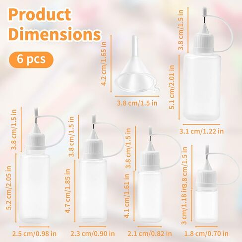 6 Pcs Precision Tip Applicator Bottle Set, 5 Sizes Needle Tip Squeeze Bottles with Mini Funnel, Fine Tip Glue Bottles for DIY Craft Painting Quilling (5ml/10ml/15ml/20ml/30ml) in Kuwait