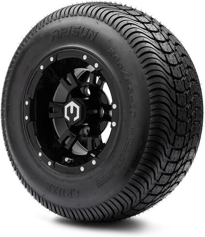 MODZ® Ambush Glossy Black 10" Golf Cart Wheels and Arisun Cruze (205/65-10) DOT Low Profile Golf Cart Tires Combo - Set of 4 in Kuwait