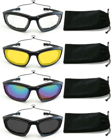 4 Pairs Motorcyles Glasses UV Protective Cycling Glasses Anti-Slip Foam Goggles Motorcycle Sunglasses For Outdoor in Saudi Arabia