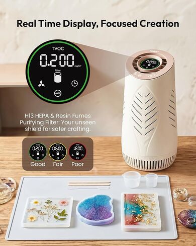 Resiners Purair Lite Resin Air Purifier, Air Purifier for Epoxy Resin with H13 True HEPA Filter, TVOC Display, Air Filtration System for Epoxy Casting, Crafting Essentials in Kuwait
