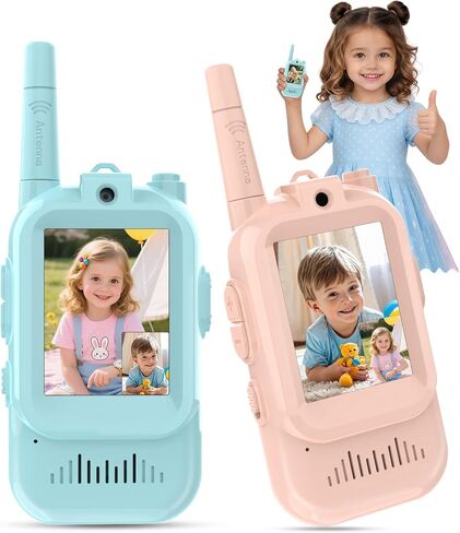 Video Walkie Talkies for Kids, 2 Pack Long Range Rechargeable Walkie-Talkie with Screen, 4 Voice Effects, Perfect Video Call Toys for Age 3-12 Boys Girls, Indoor, Camping, Hiking, Travel in Kuwait