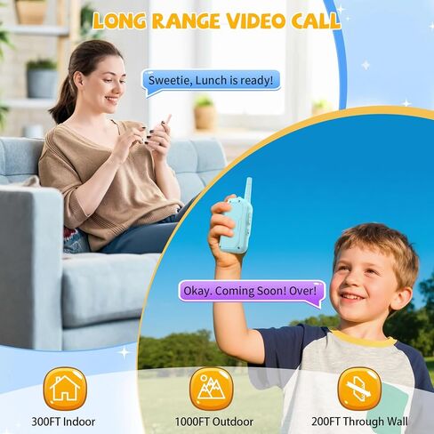 Video Walkie Talkies for Kids, 2 Pack Long Range Rechargeable Walkie-Talkie with Screen, 4 Voice Effects, Perfect Video Call Toys for Age 3-12 Boys Girls, Indoor, Camping, Hiking, Travel in Kuwait