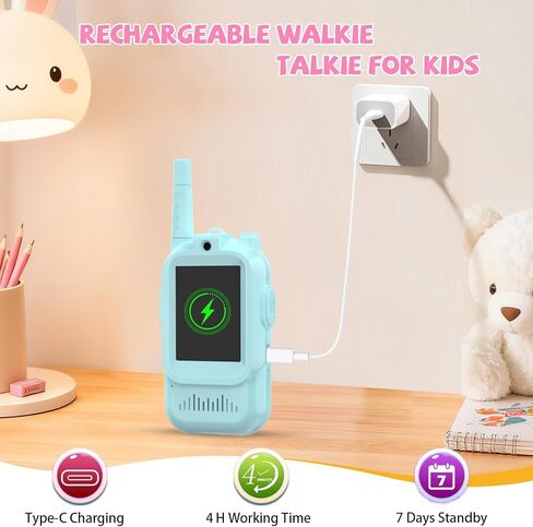 Video Walkie Talkies for Kids, 2 Pack Long Range Rechargeable Walkie-Talkie with Screen, 4 Voice Effects, Perfect Video Call Toys for Age 3-12 Boys Girls, Indoor, Camping, Hiking, Travel in Kuwait