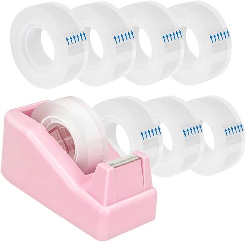 OWLKELA Lightweight Desktop Tape Dispenser, Non-Skid Base Tape with Dispenser, Ideal for Office, Home and School, 1 Pack Tape Holder with 8Pcs Transparent Tape, 0.71 Inch x 1000 Inches, Black in Kuwait