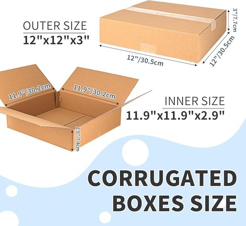 صناديق شحن CRUGLA مقاس 12x12x3 25 عبوة، صناديق من الورق المقوى المموج باللون البني مع قفل جانبي وشريط مزدوج الجوانب مطبق مسبقًا، صناديق بريد التعبئة سهلة التجميع لشحن الأعمال الصغيرة in Kuwait