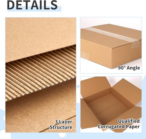 صناديق شحن CRUGLA مقاس 12x12x3 25 عبوة، صناديق من الورق المقوى المموج باللون البني مع قفل جانبي وشريط مزدوج الجوانب مطبق مسبقًا، صناديق بريد التعبئة سهلة التجميع لشحن الأعمال الصغيرة in Kuwait